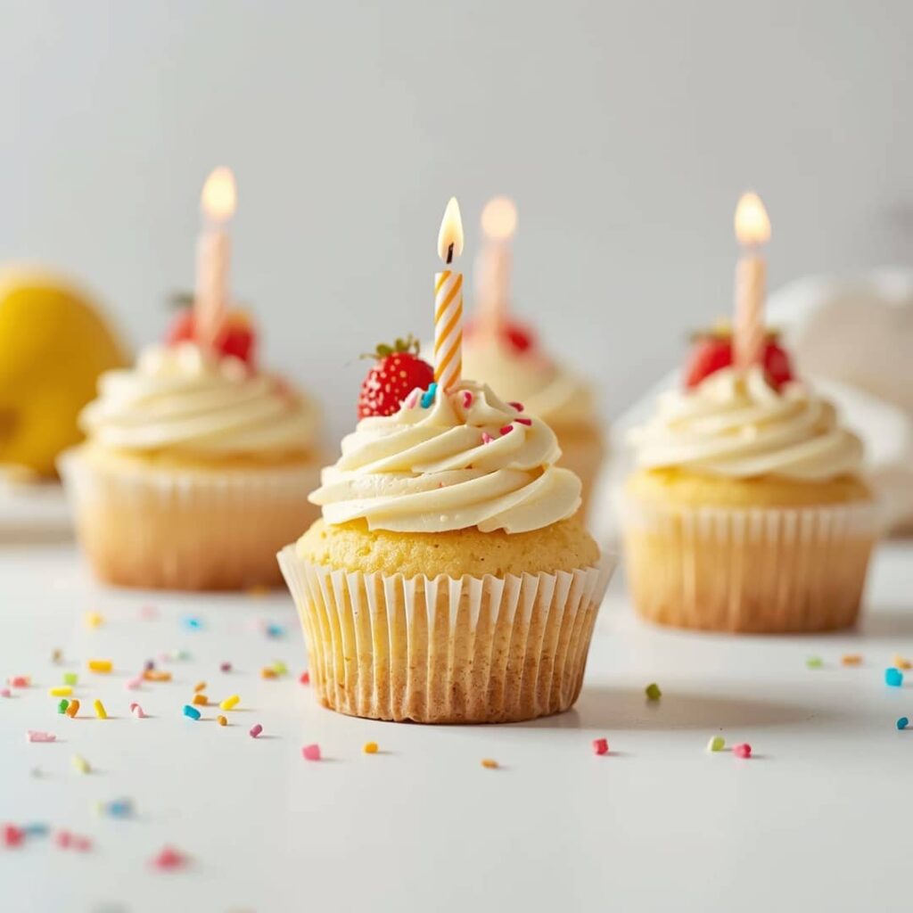 Delicious Classic Vanilla Birthday Cupcakes