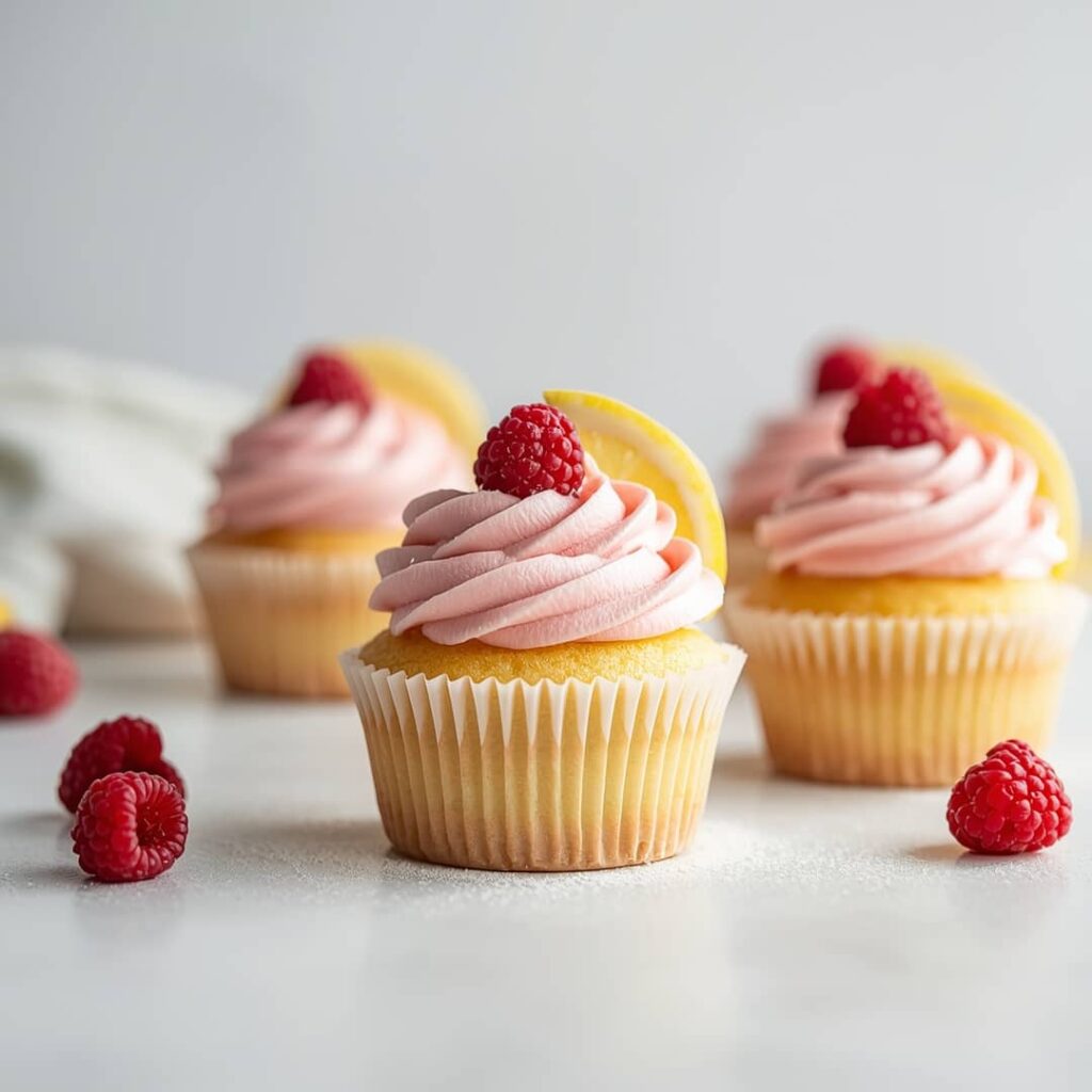 Lemon Cupcakes with Raspberry Buttercream Frosting