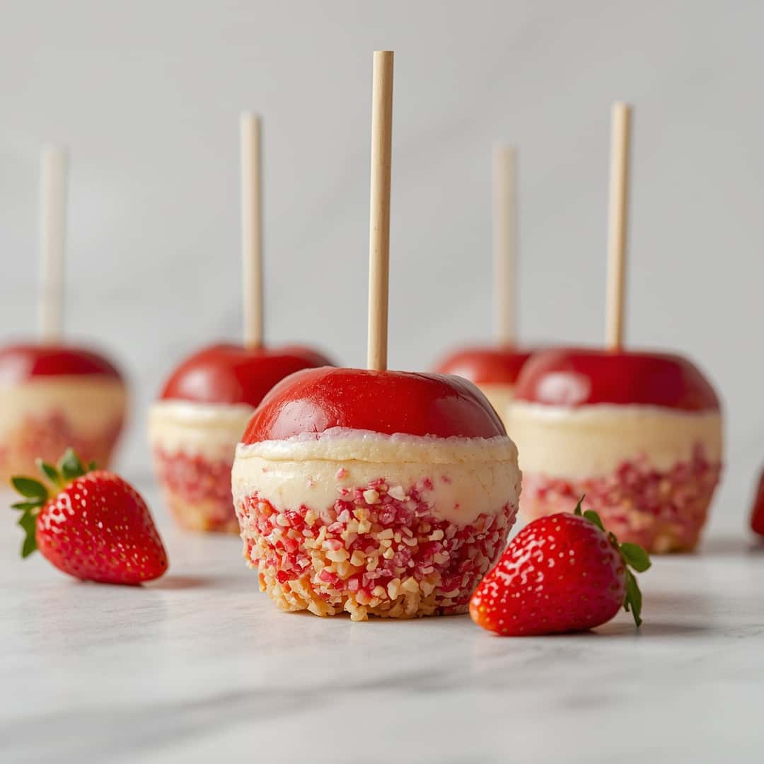 Strawberry Crunch Cheesecake Candy Apples 2 Strawberry Crunch Cheesecake Candy Apples
