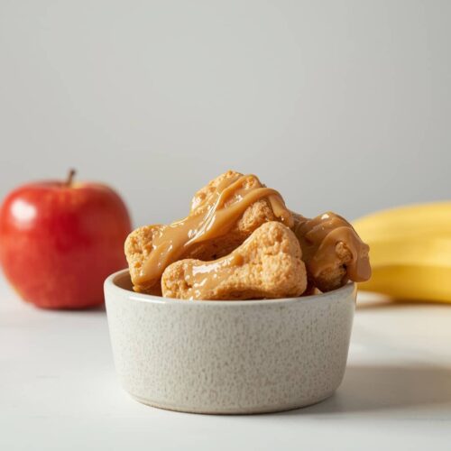 View of apple banana peanut butter dog treats