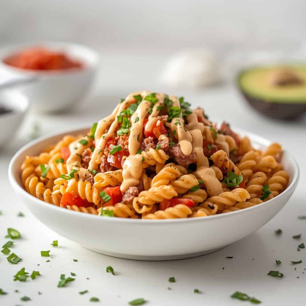 Cold Taco Pasta Salad with Catalina Dressing