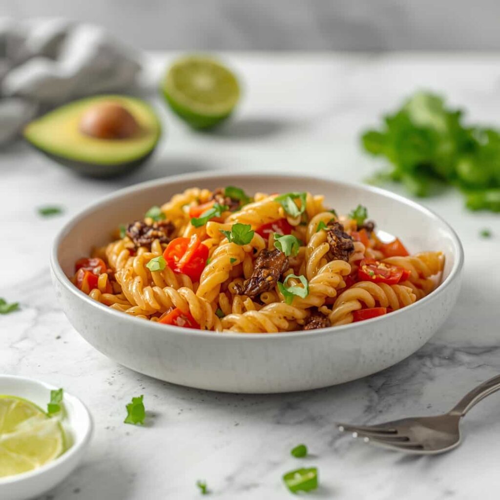 Healthy Taco Pasta Salad with Chili Lime
