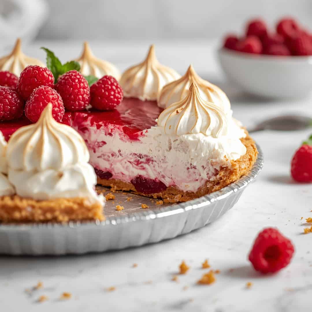 Raspberry Meringue Flapper Pie