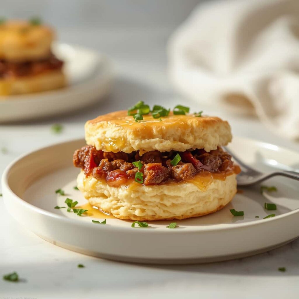 southern biscuit breakfast bake with savory beef
