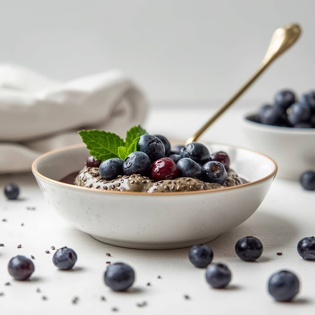 Healthy no sugar blueberry chia seed smash jam