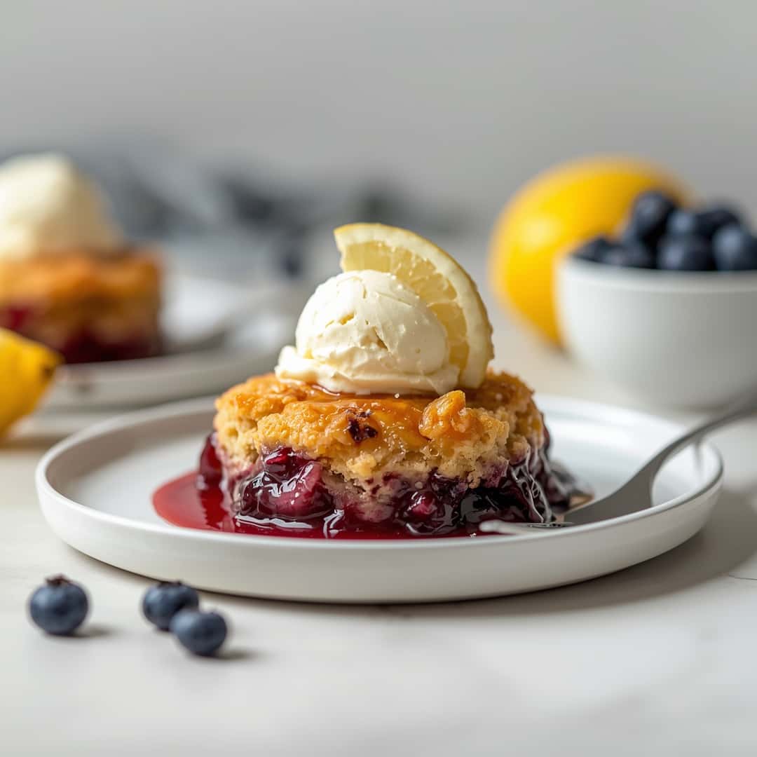 Magic lemon blueberry cobbler dessert