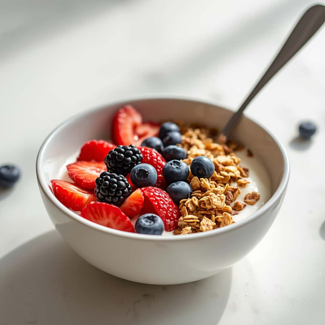 berry granola yogurt bowl healthy breakfast