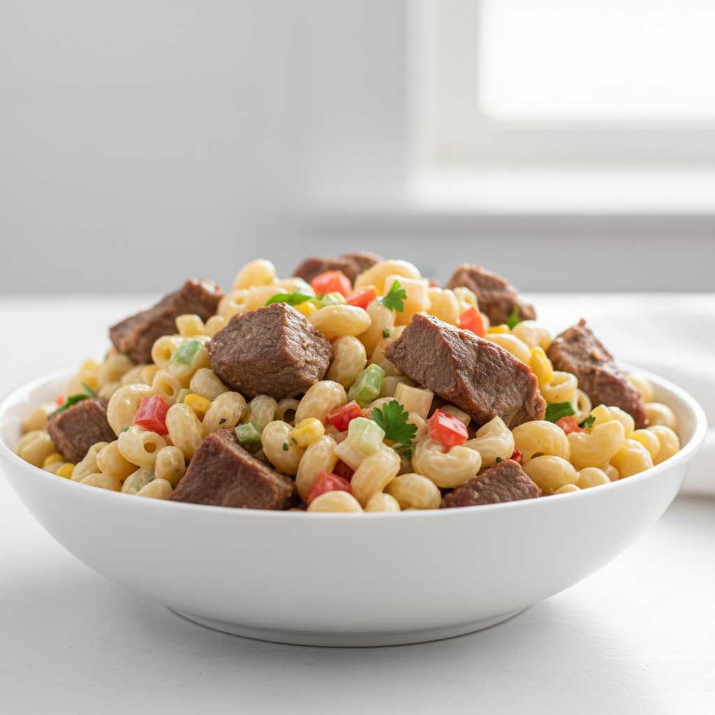 classic macaroni salad with beef