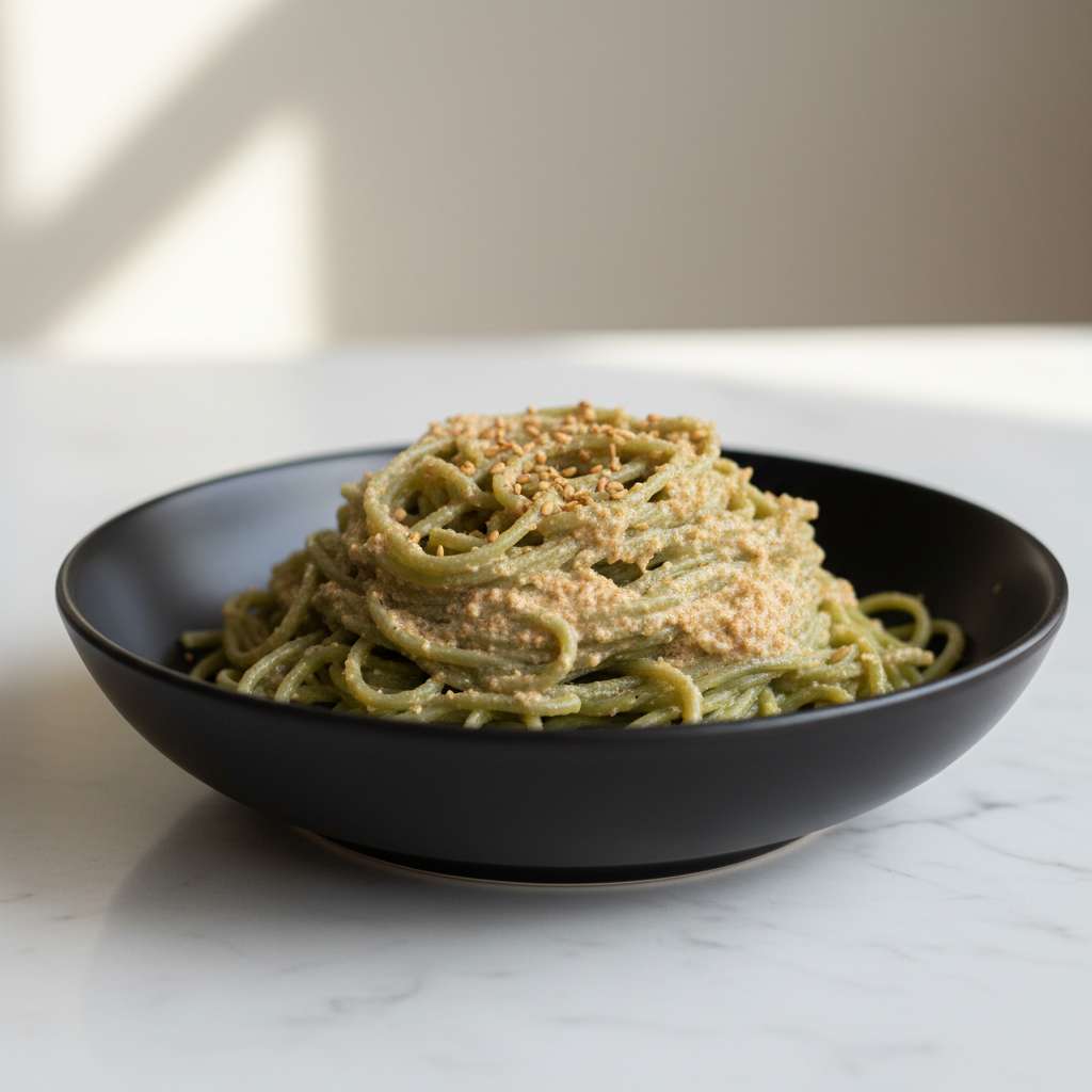 cold matcha noodles with sesame dressing