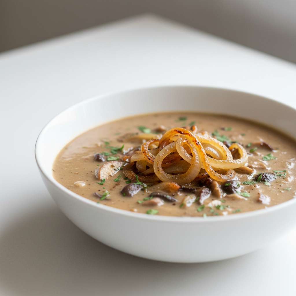 cream of mushroom soup with caramelized onions