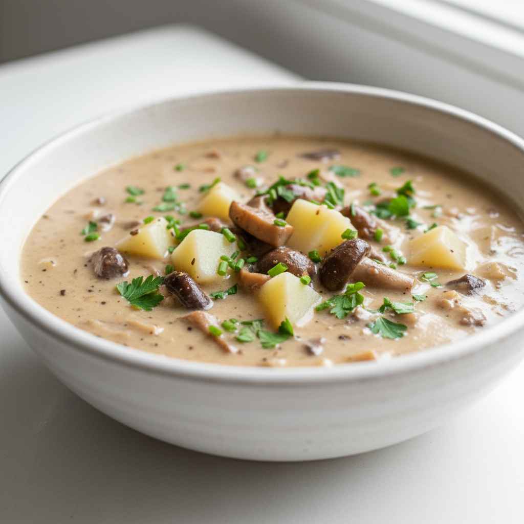cream of mushroom soup with potatoes and herbs