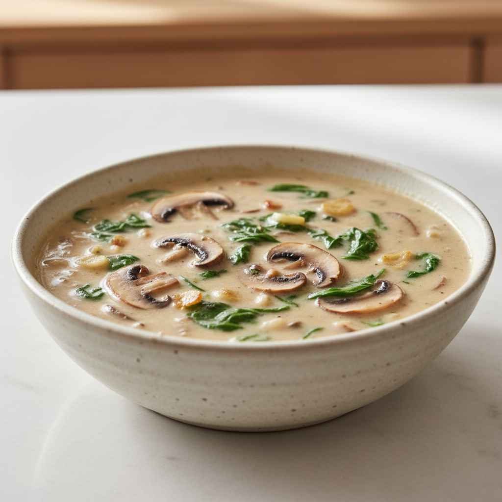 cream of mushroom soup with spinach and garlic