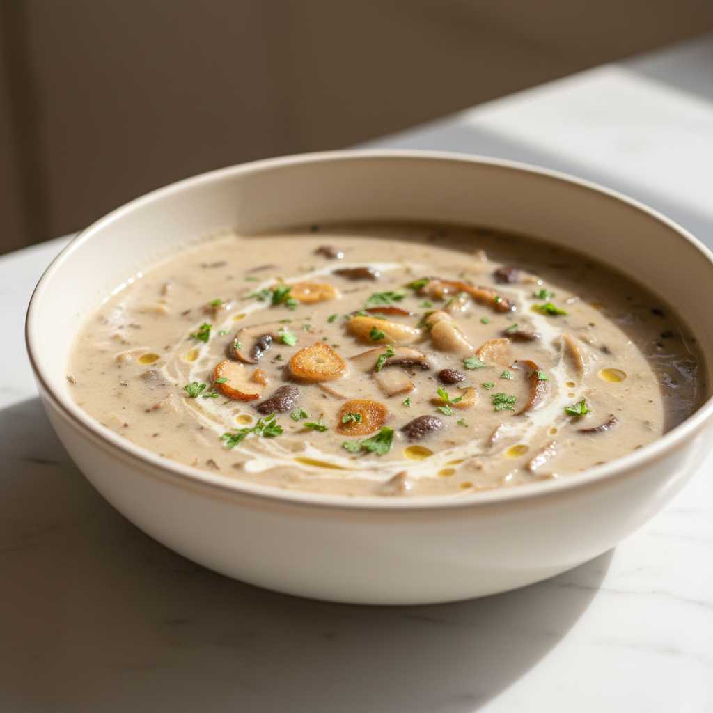 cream of mushroom soup with white wine and garlic