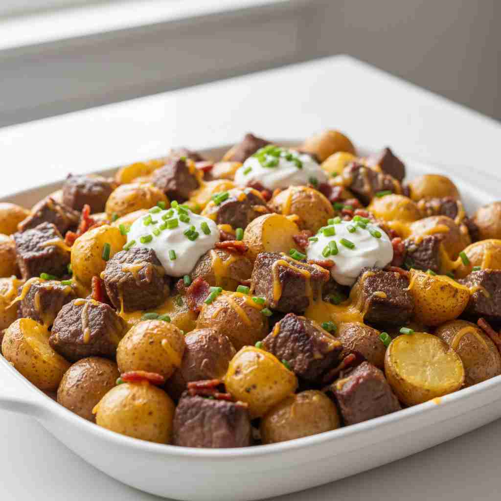 Crockpot Loaded Steak and Potato Bake