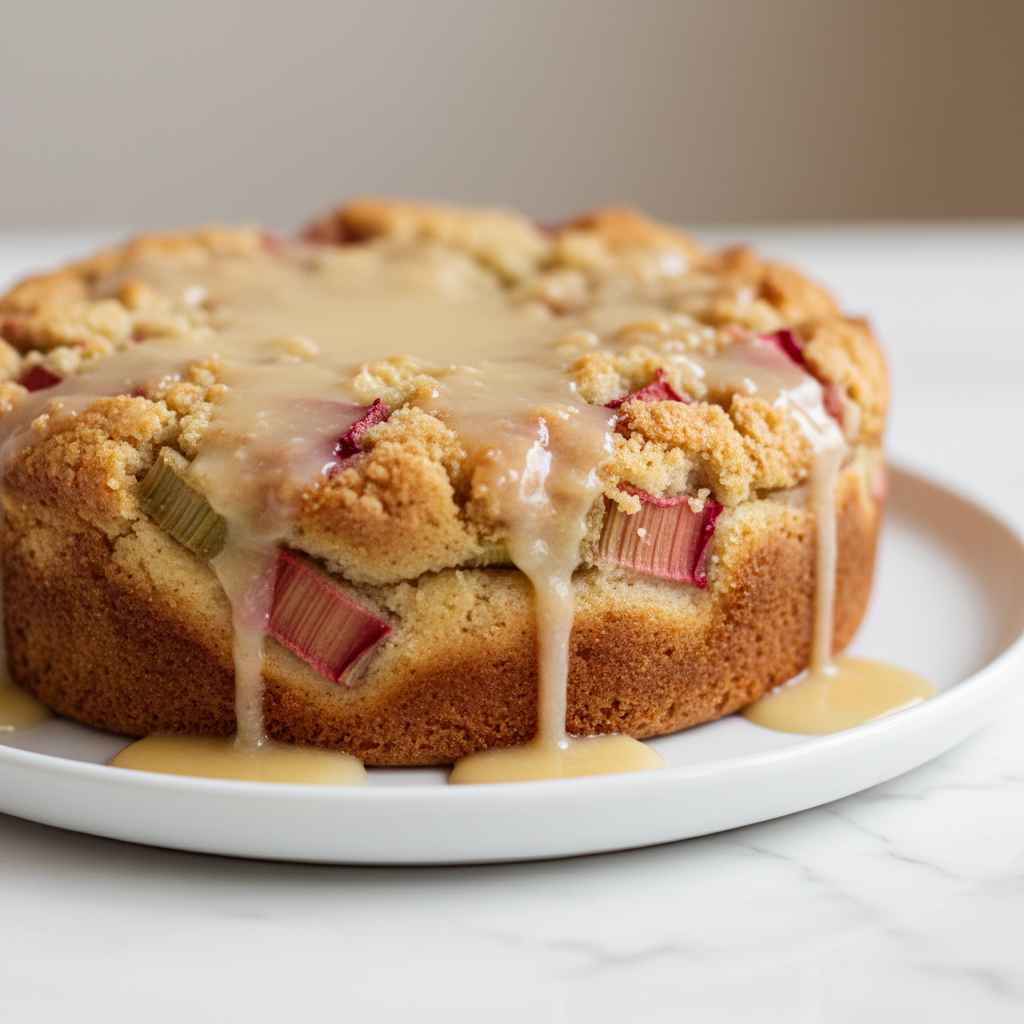 Delicious Rhubarb Cake with Butter Sauce 2 Delicious Rhubarb Cake with Butter Sauce