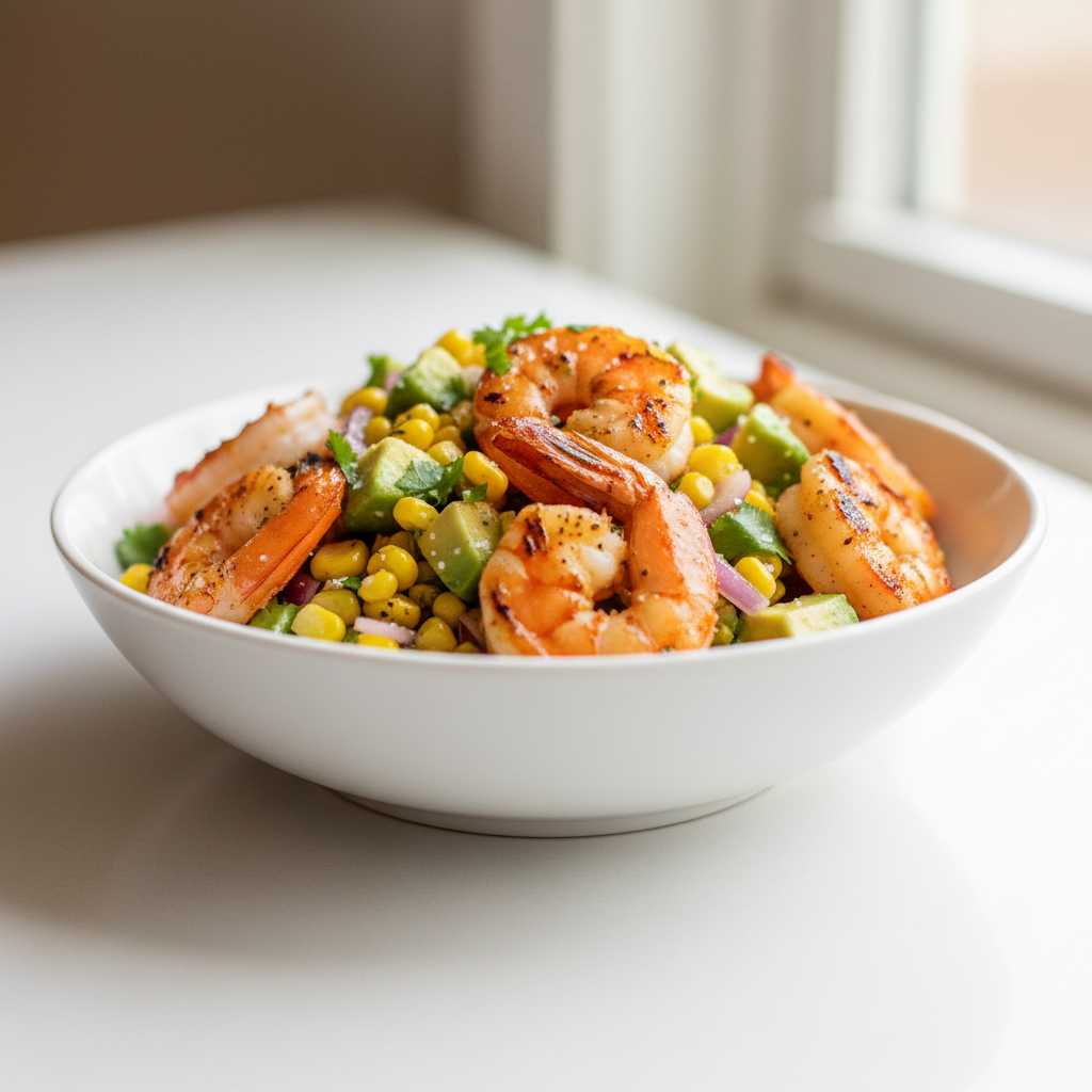 Grilled Shrimp Bowl Avocado Corn Salsa