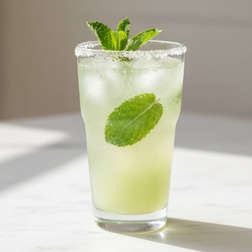 honeydew mocktail with mint and sparkling water