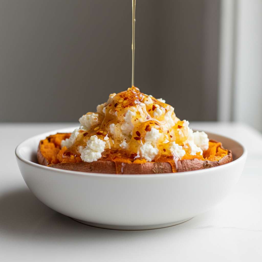 hot honey cottage cheese sweet potato bowl