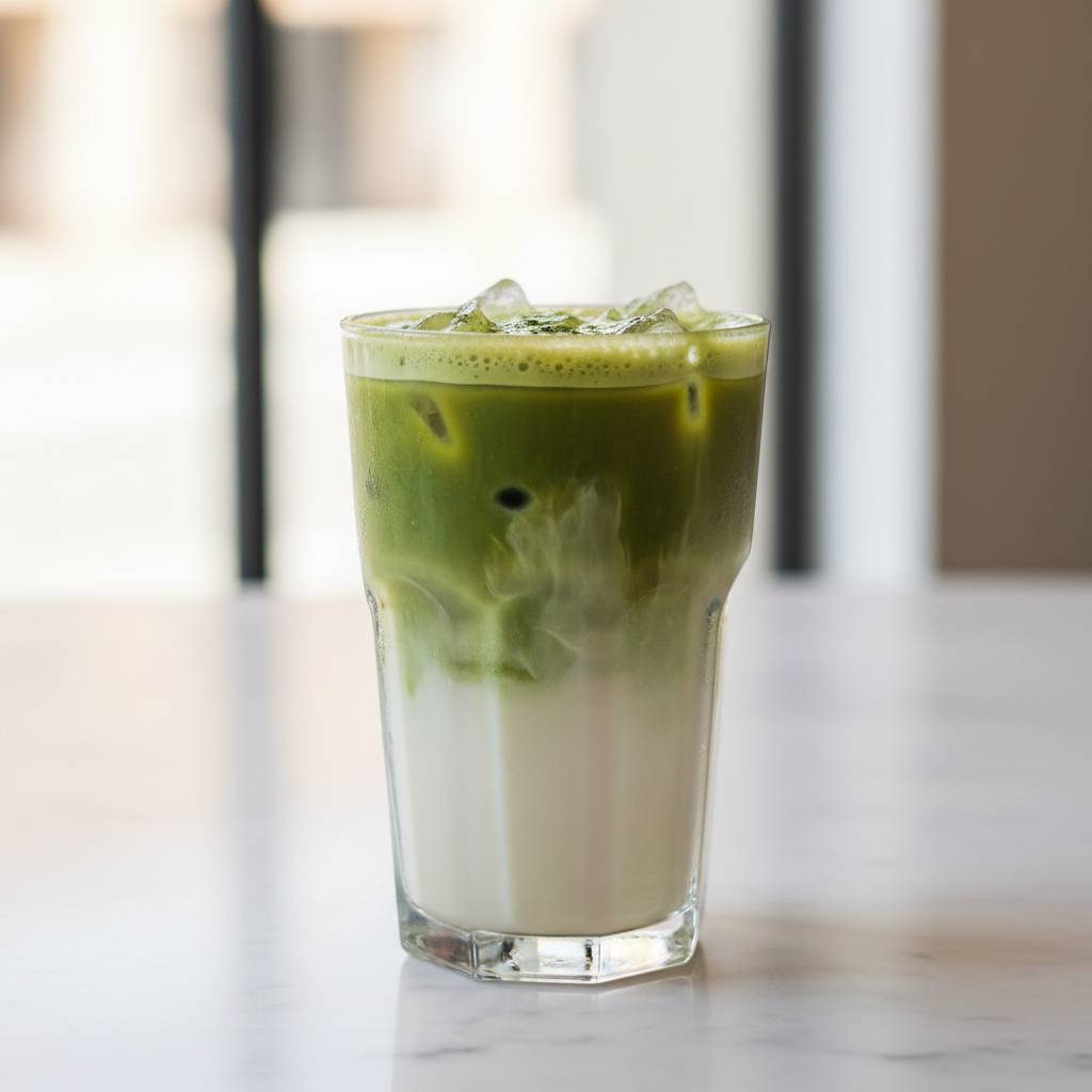 iced matcha latte with vanilla syrup
