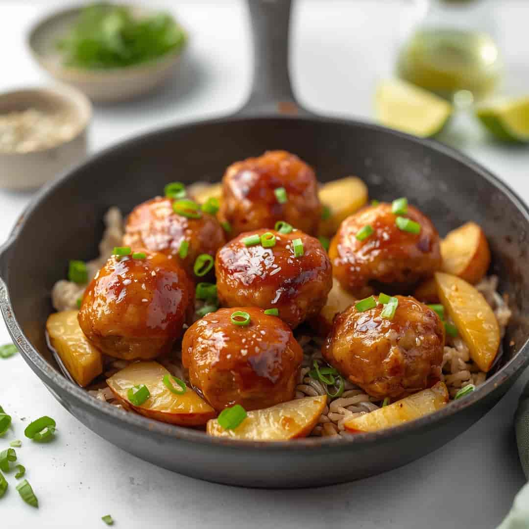 one pan pineapple teriyaki chicken meatballs