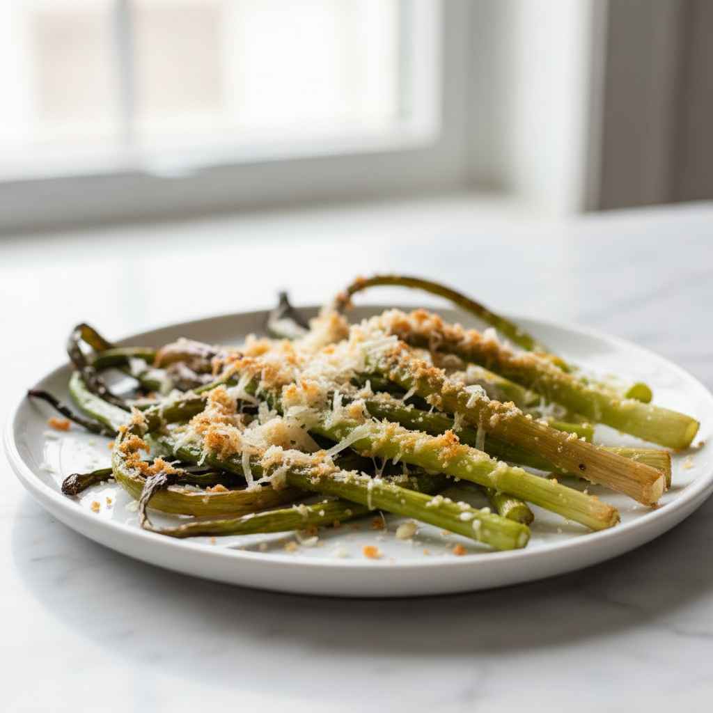 Oven Roasted Garlic Scapes Parmesan