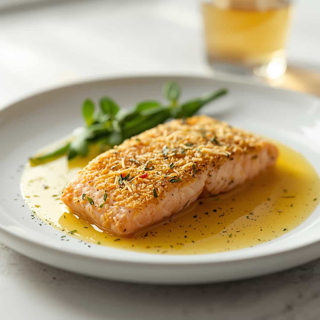 parmesan crusted salmon in garlic butter