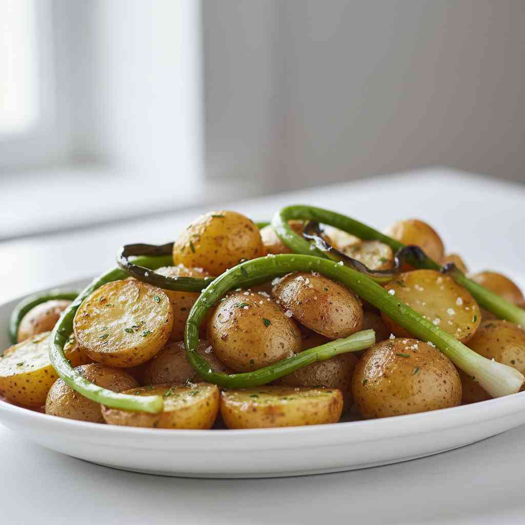Roasted Potatoes with Garlic Scapes 2 Roasted Potatoes with Garlic Scapes