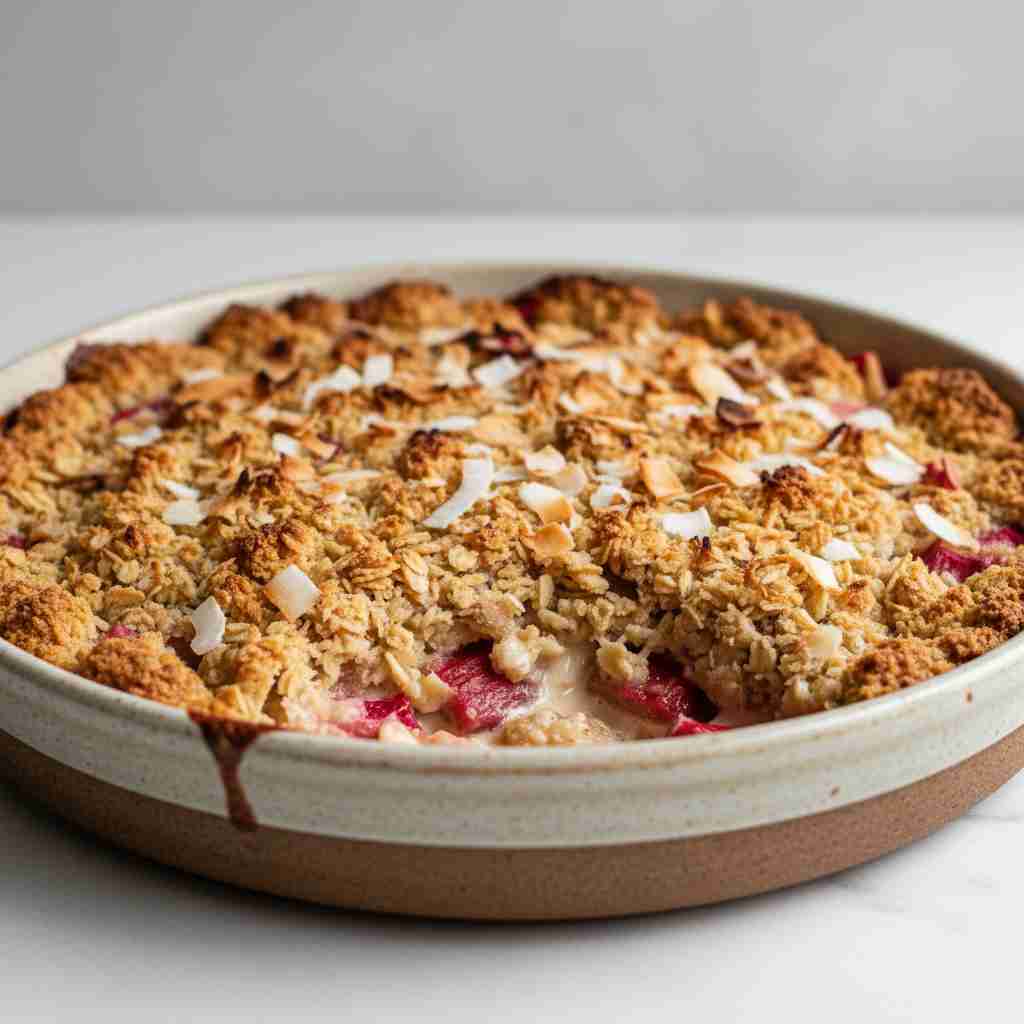 Sweet and Tart Coconut Rhubarb Crunch