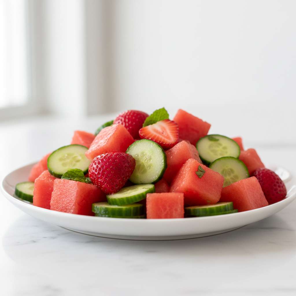 Watermelon Strawberry Cucumber Salad 2 Watermelon Strawberry Cucumber Salad