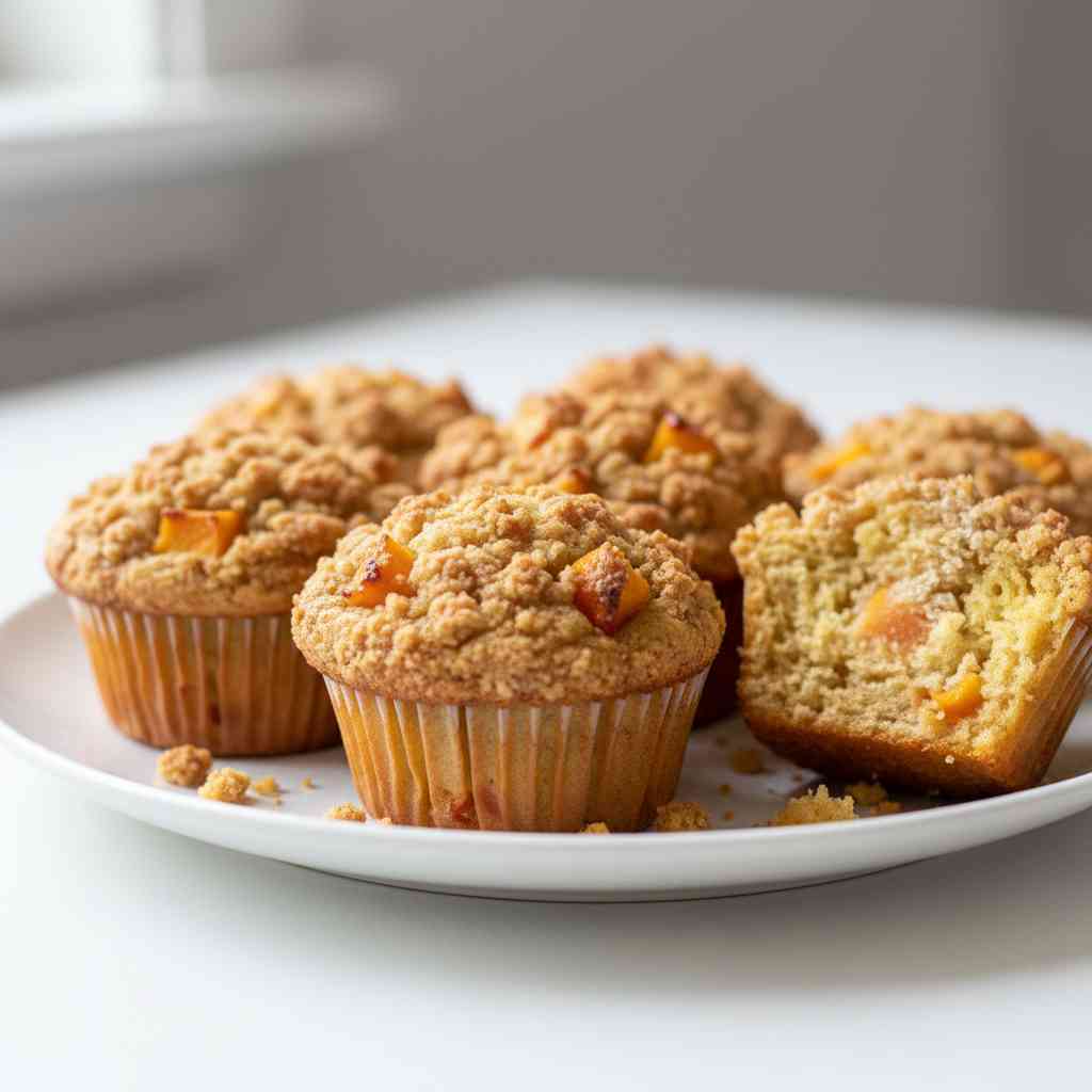 Easy Peach Crumble Muffins