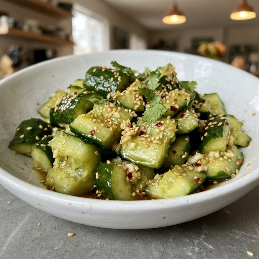 10-Minute Garlicky Smashed Cucumber Salad with Sesame Oil